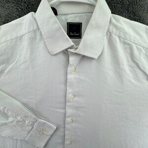David Donahue Long Sleeve Button Up Shirt Cotton 17.5 34/35 White Cotton Adult
